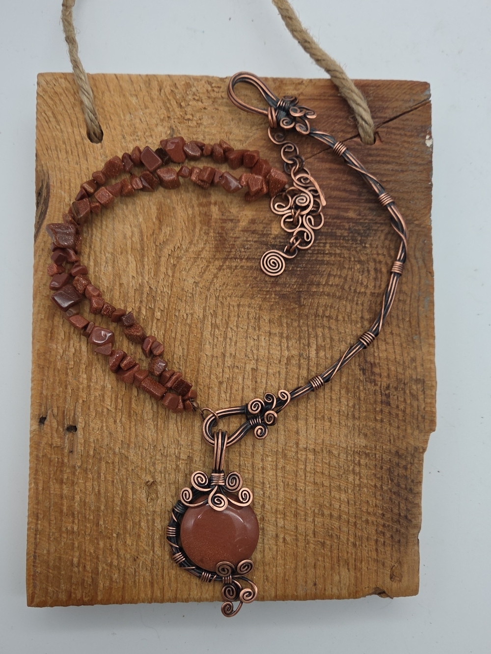 Goldstone Copper Statement Necklace Wrapped Wire